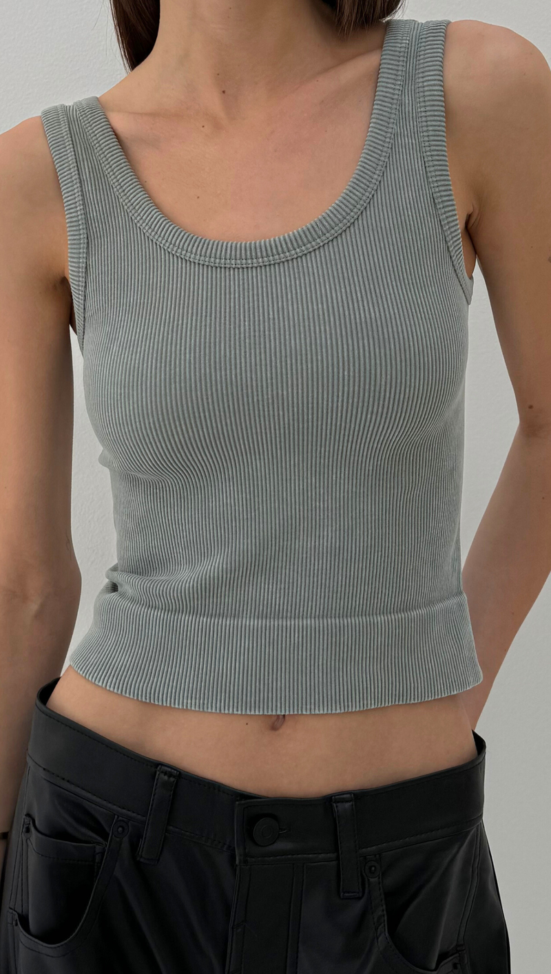 Full Length Scoop Neck Tank - Sage