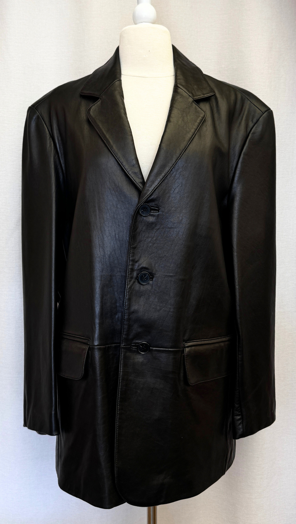 Wilson 90s Minimalism Black Leather Jacket OS