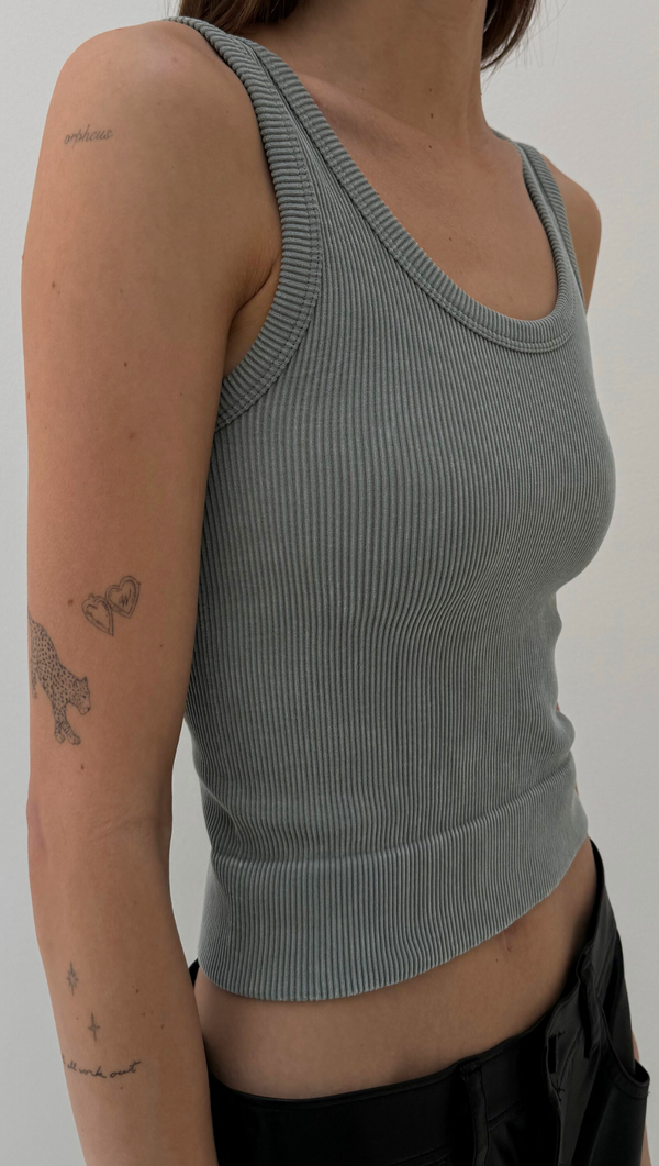 Full Length Scoop Neck Tank - Sage