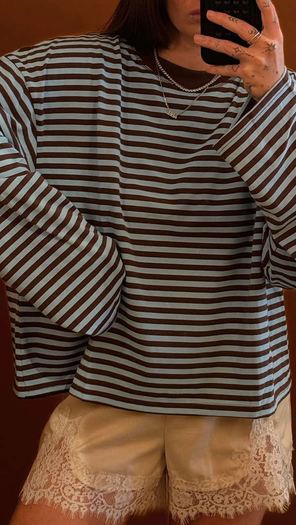 Skylar Striped Crew Long Sleeve - Blue