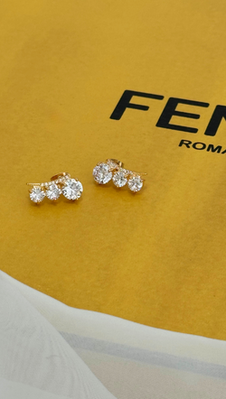 Triple Diamond Stud - 14k Gold Plated