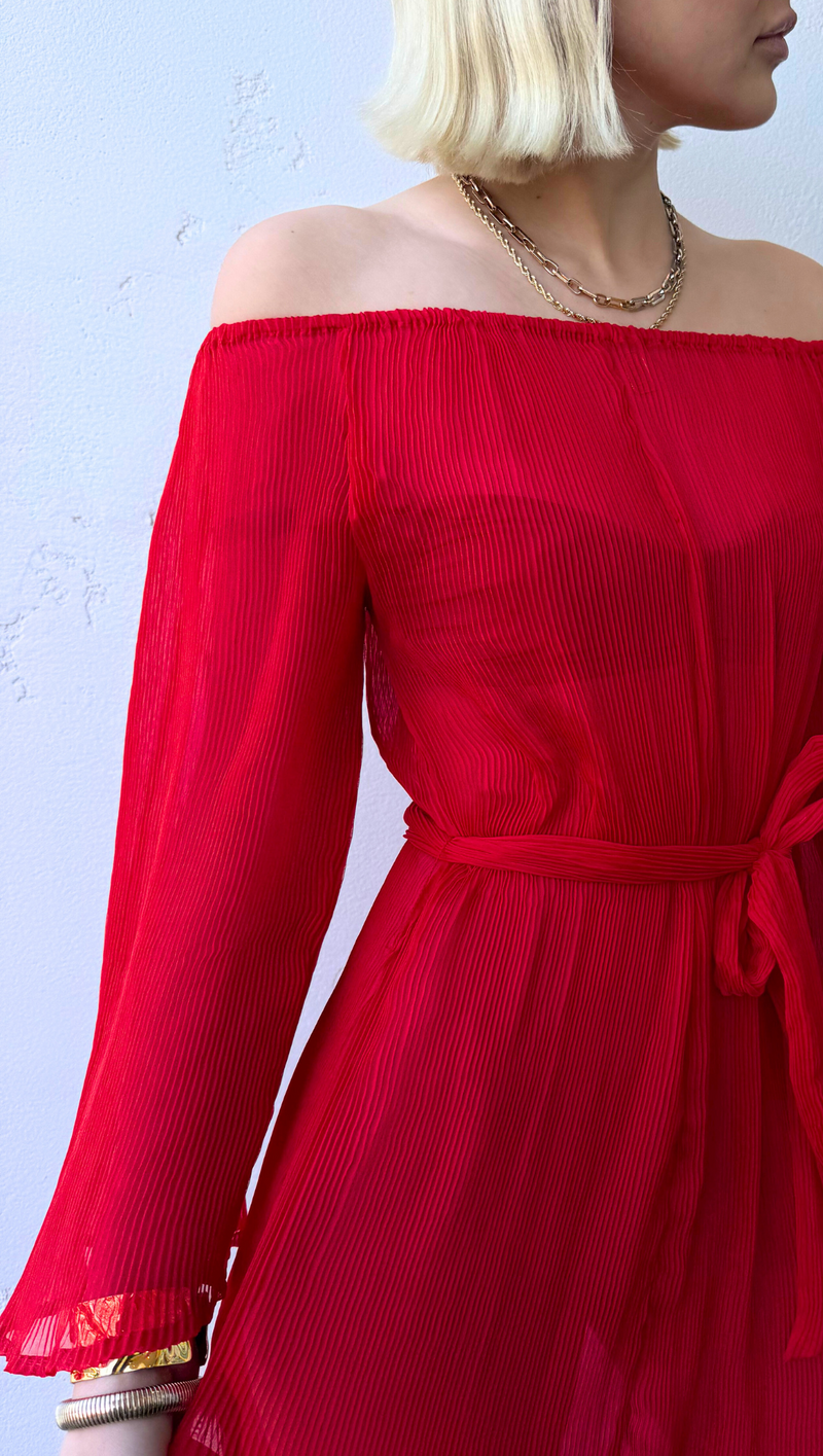 Caico Pleated Maxi Dress - Red