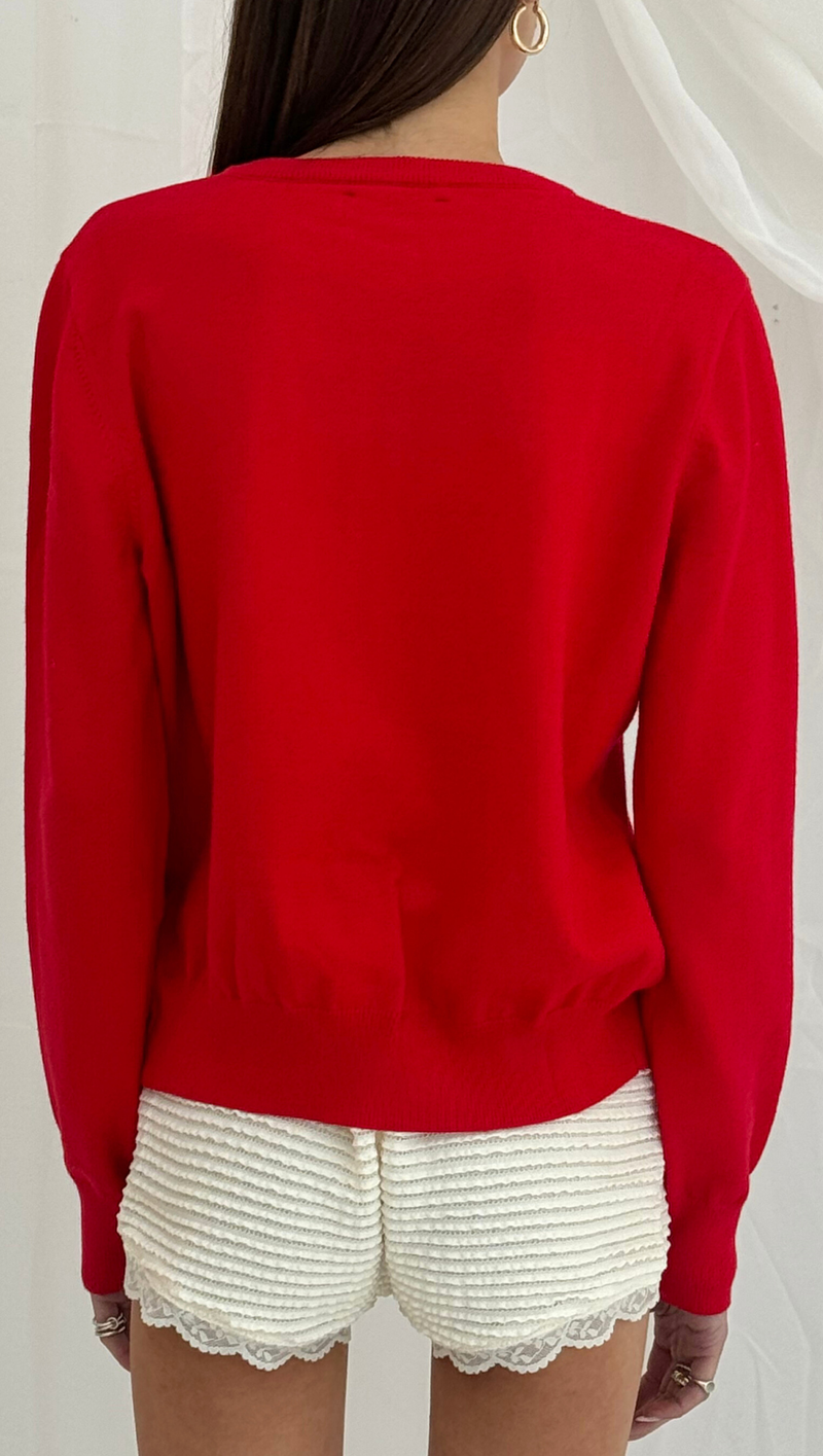 Faye Button Front Sweater - Crimson