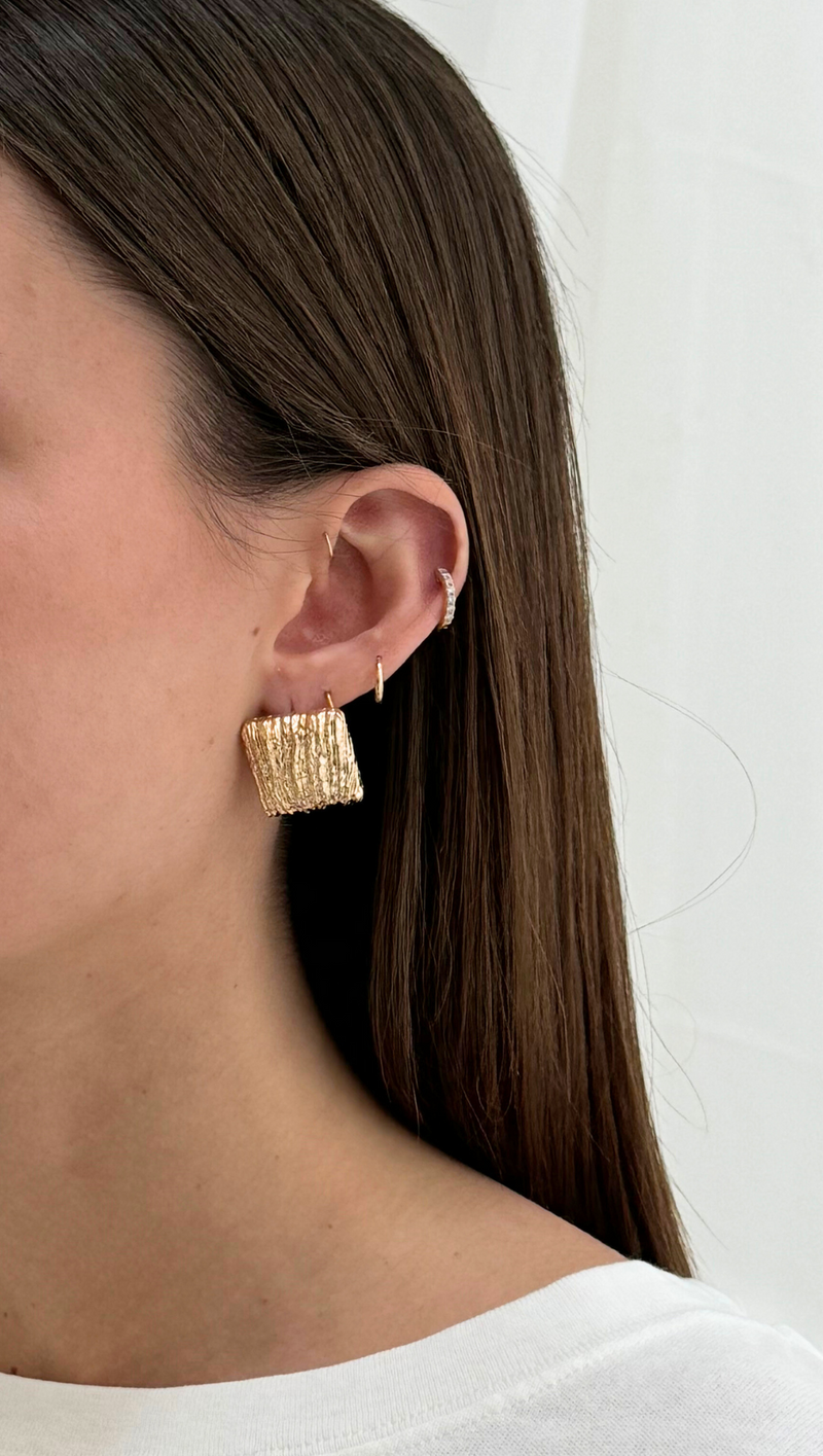 Textured Square Statement Earring - Gold