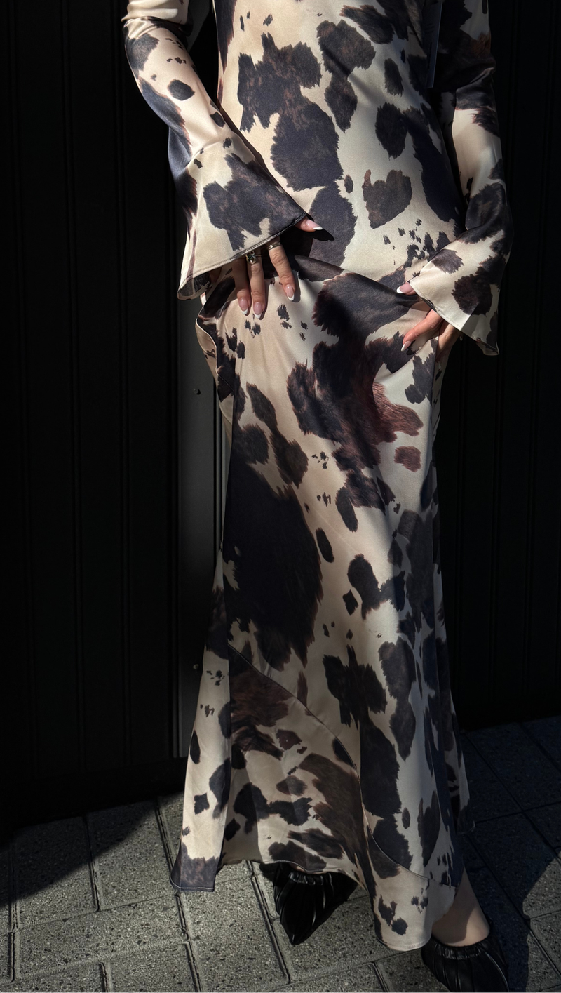 Georgie L/S Maxi Dress - Abstract Cow Print