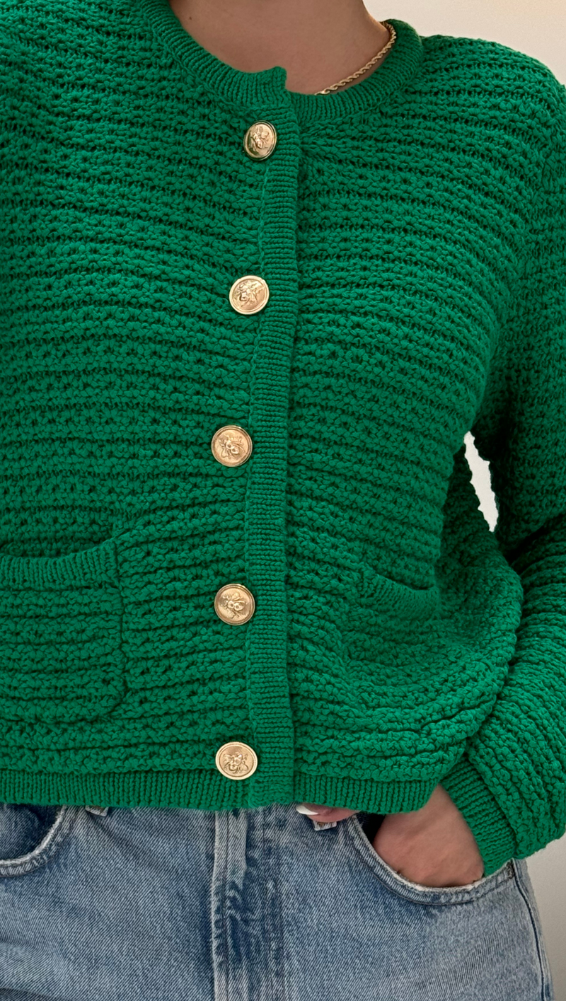 Mila Button Front Sweater - Fern