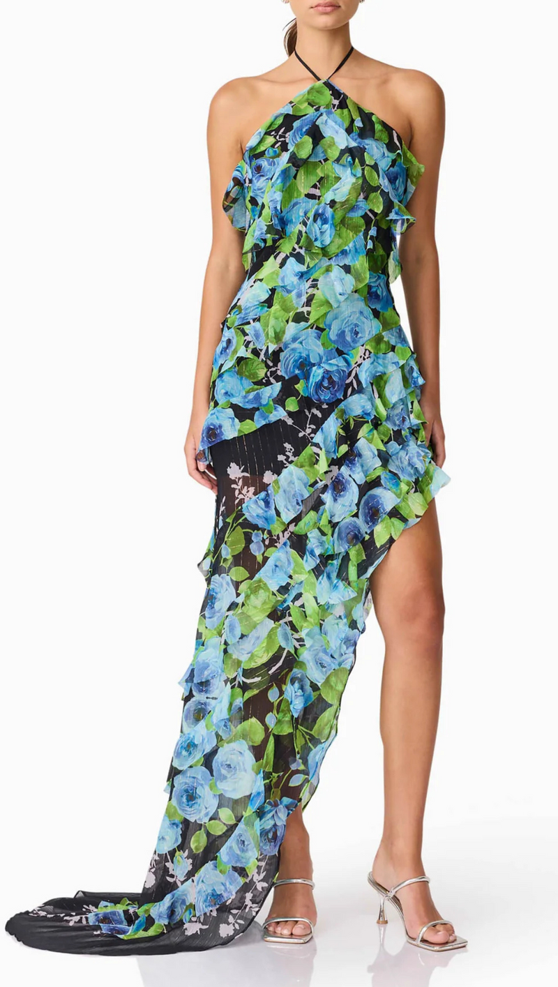 Briony Asymmetrical Maxi Dress - Black Multi