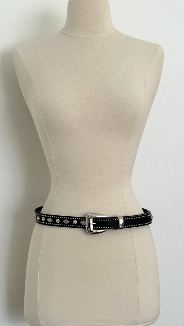 Western Silver Hardware Belt - Black