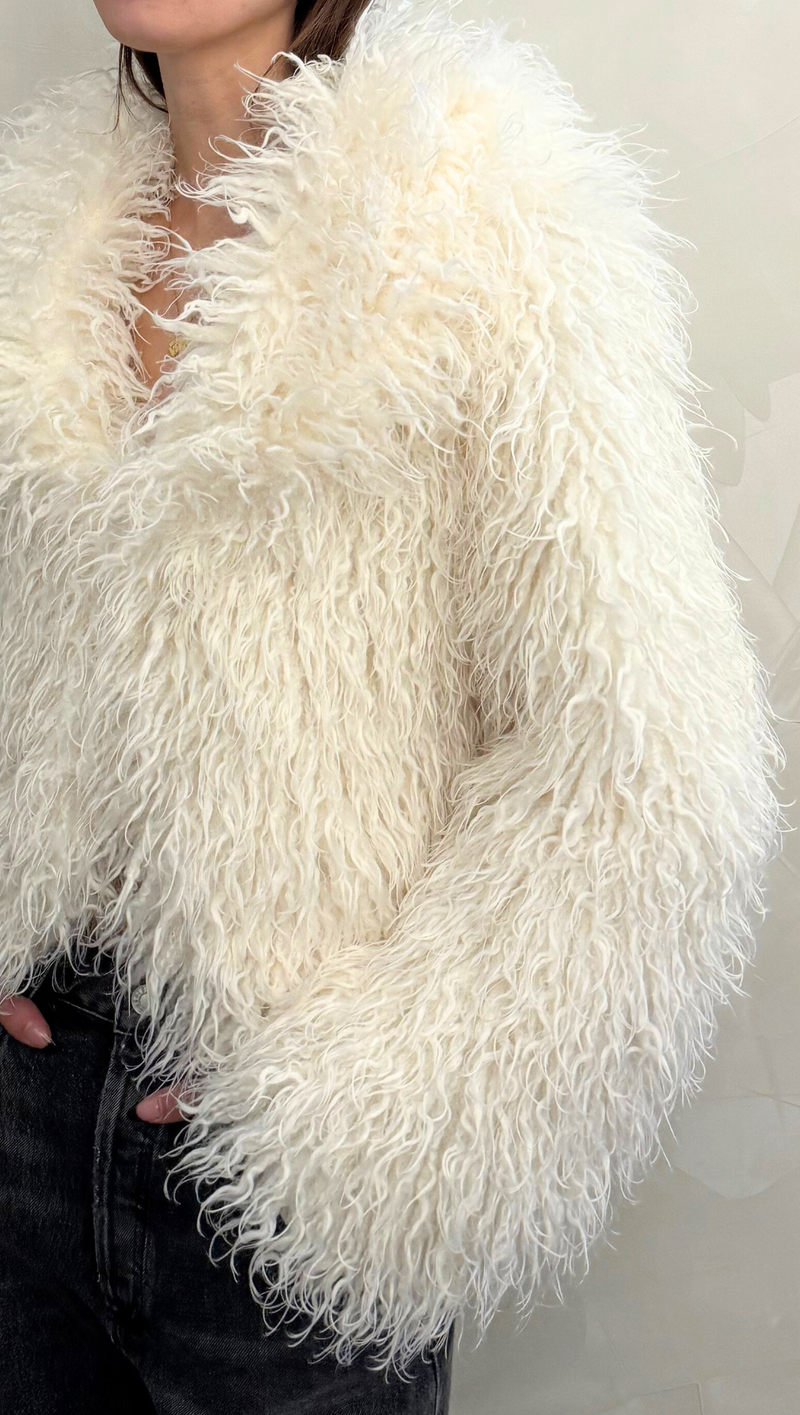 Dylan Fau Fur Crop Coat - Ivory