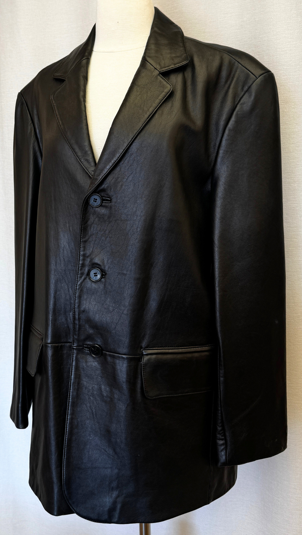 Wilson 90s Minimalism Black Leather Jacket OS