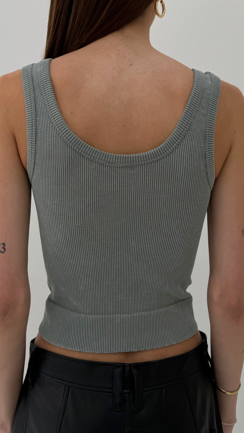 Full Length Scoop Neck Tank - Sage