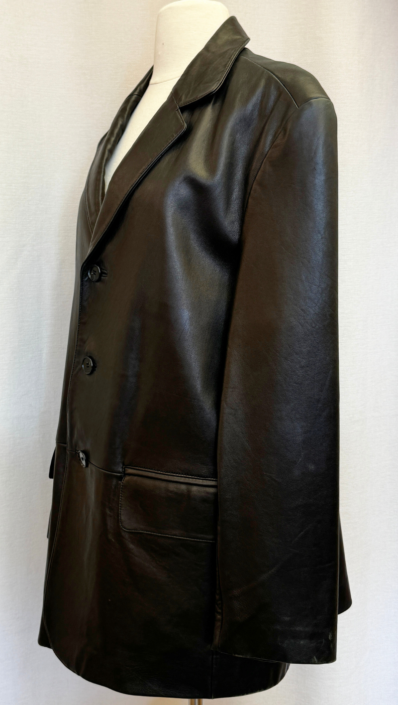 Wilson 90s Minimalism Black Leather Jacket OS