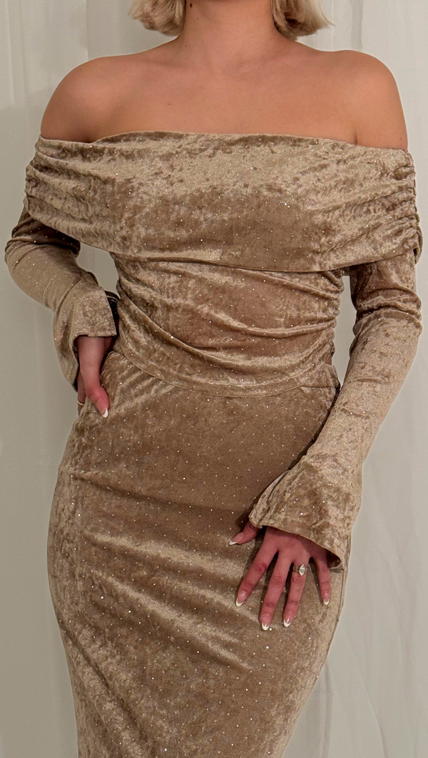 Allira Off Shoulder Skirt Set - Taupe