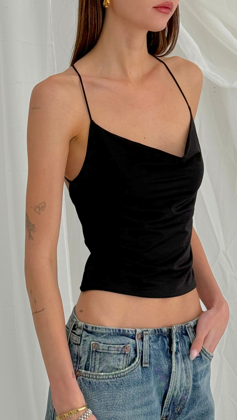 Nova Cowl Neck Tank - Black