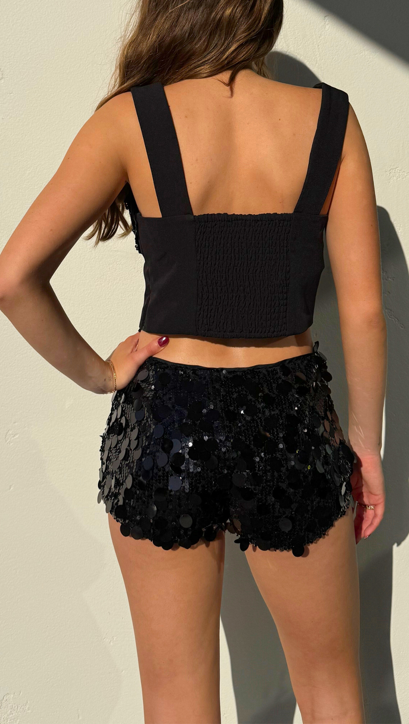 Margot Sequins Bow Top - Black