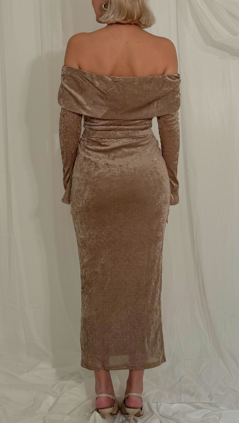 Allira Off Shoulder Skirt Set - Taupe