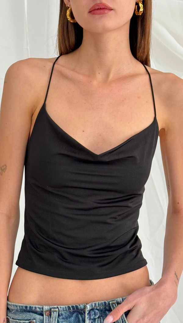 Nova Cowl Neck Tank - Black