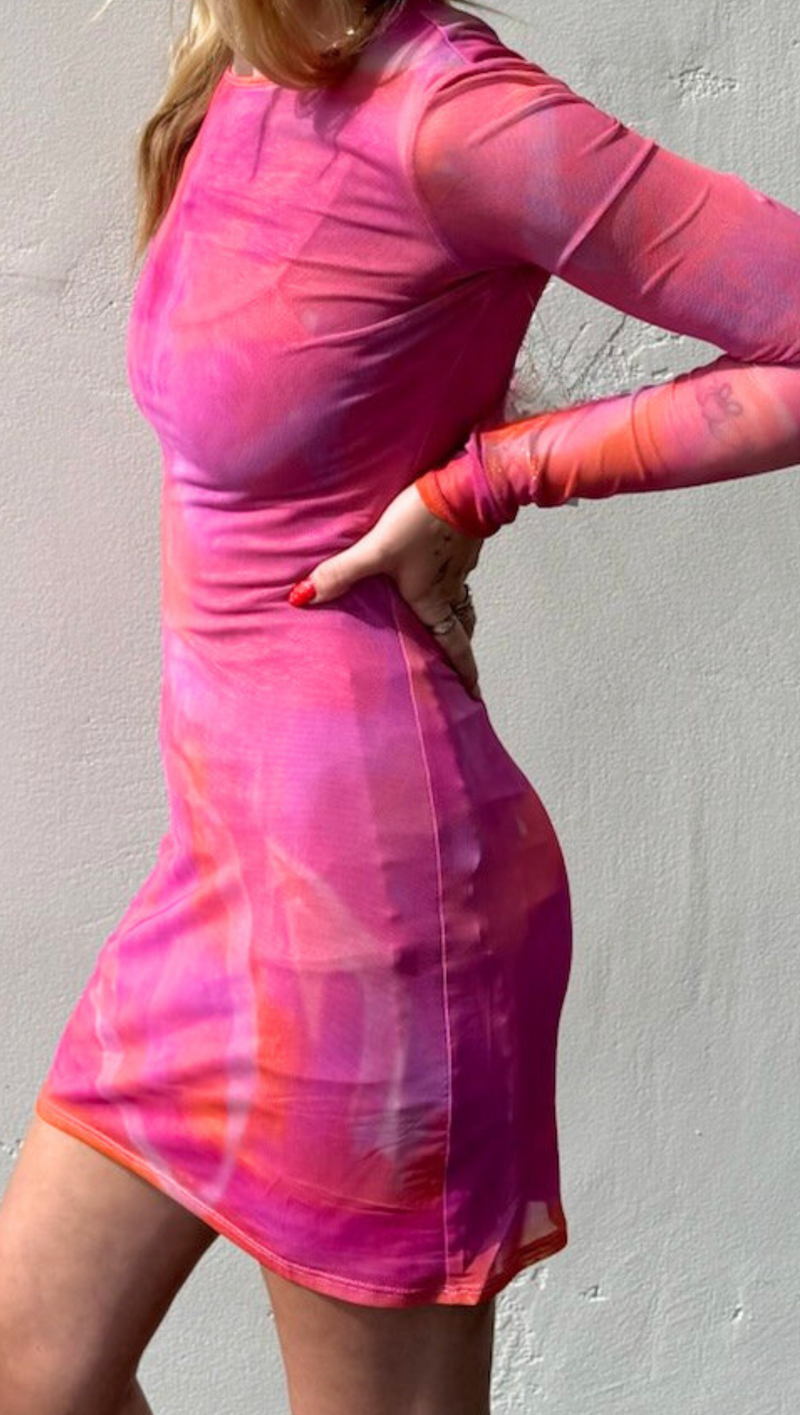 Abstract Mesh Mini Dress - Pink