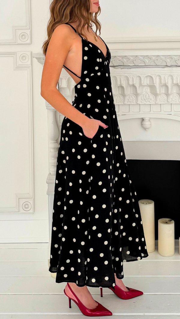 Sara Tie Back Mid Dress - Polka Dot