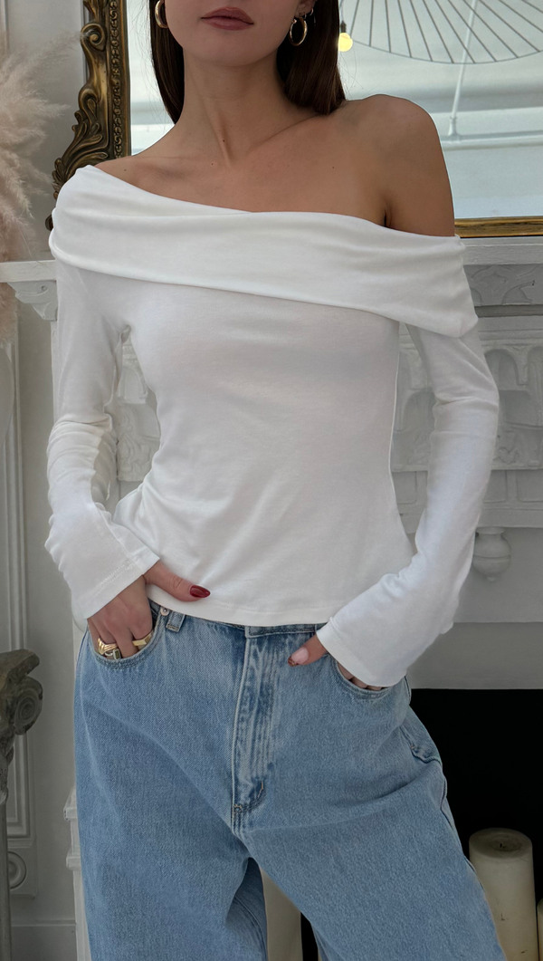 Draped Off Shoulder Top - Off White