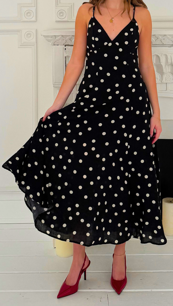 Sara Tie Back Mid Dress - Polka Dot