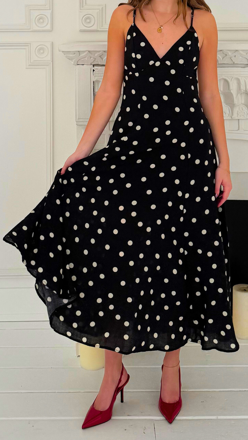 Sara Tie Back Mid Dress - Polka Dot