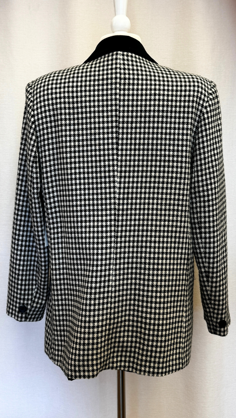 Dumas 90s Houndstooth Blazer w Velvet Detail