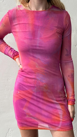 Abstract Mesh Mini Dress - Pink