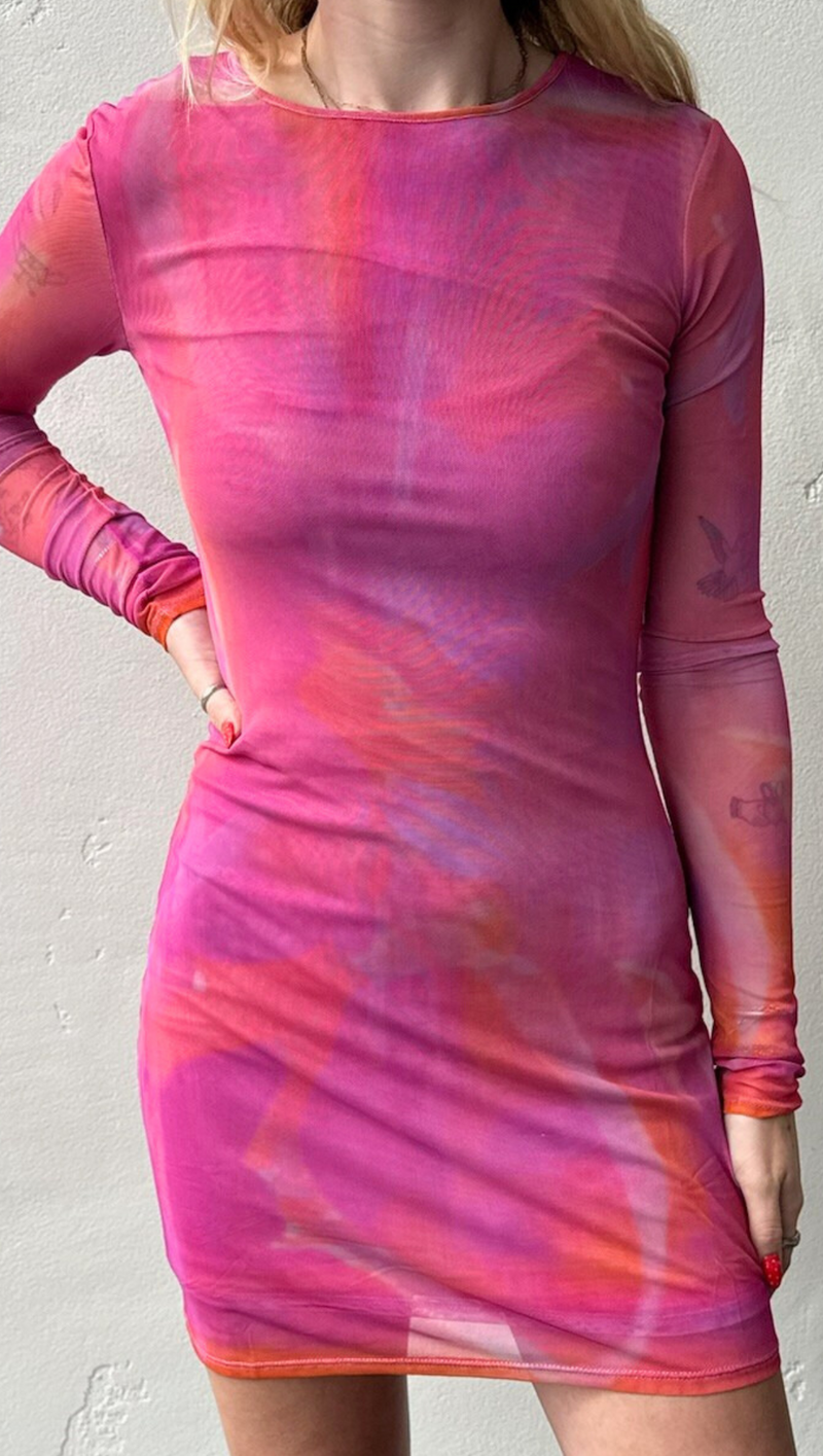 Abstract Mesh Mini Dress - Pink