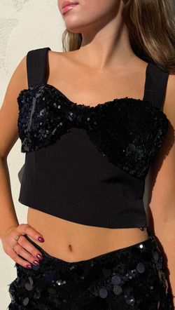 Margot Sequins Bow Top - Black