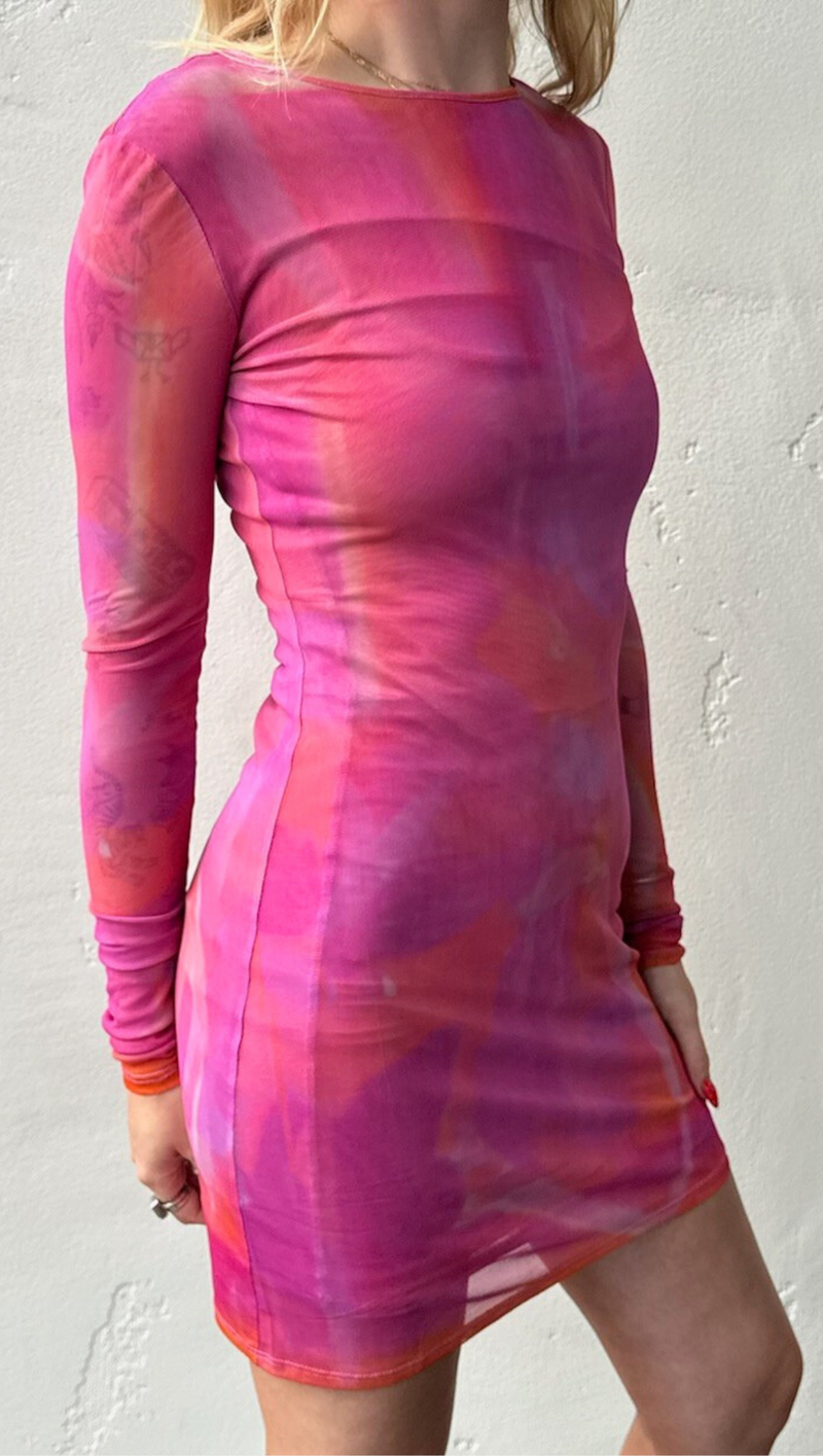 Abstract Mesh Mini Dress - Pink