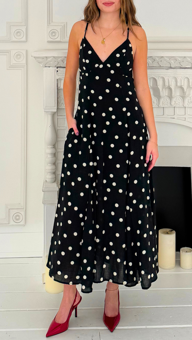 Sara Tie Back Mid Dress - Polka Dot