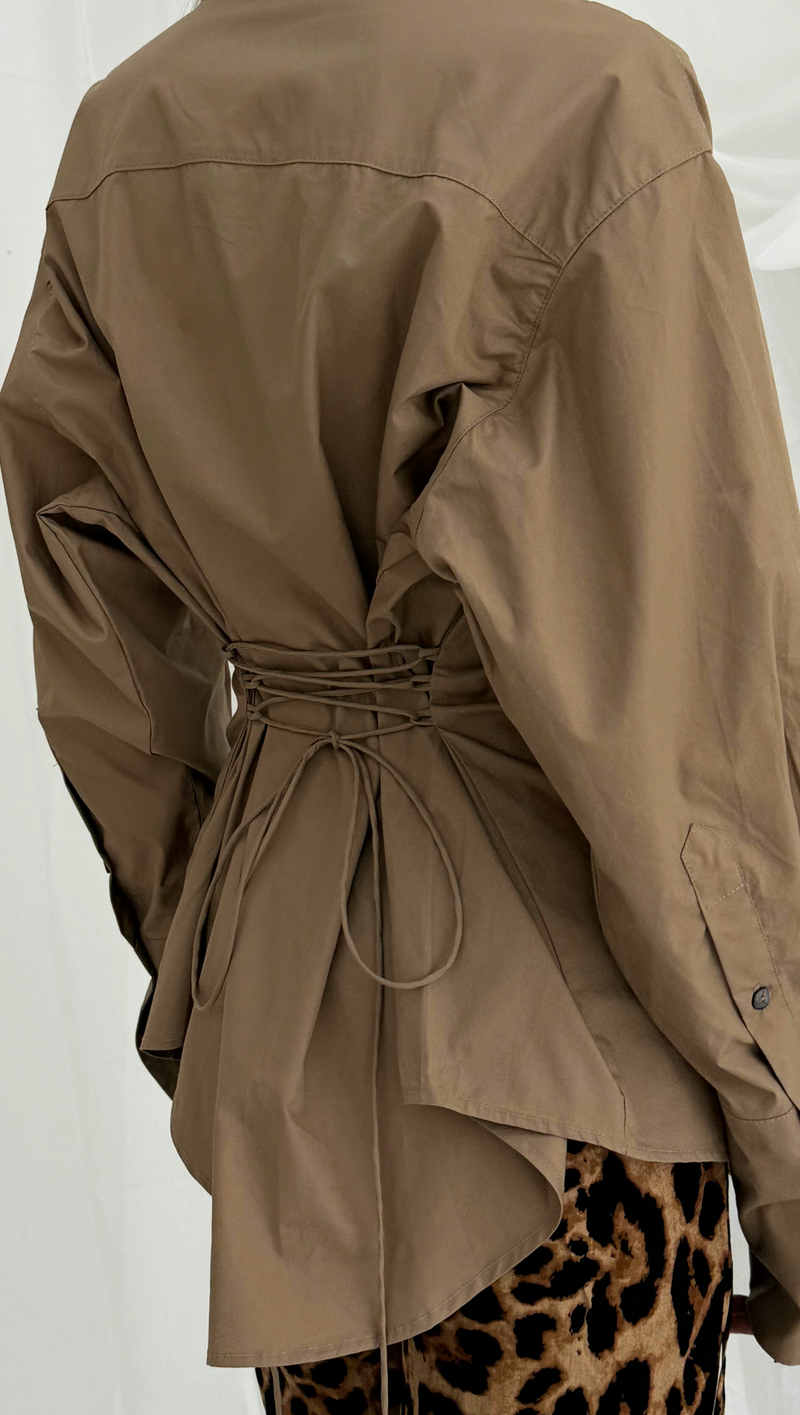 Arlo Tie Back Button Down - Taupe