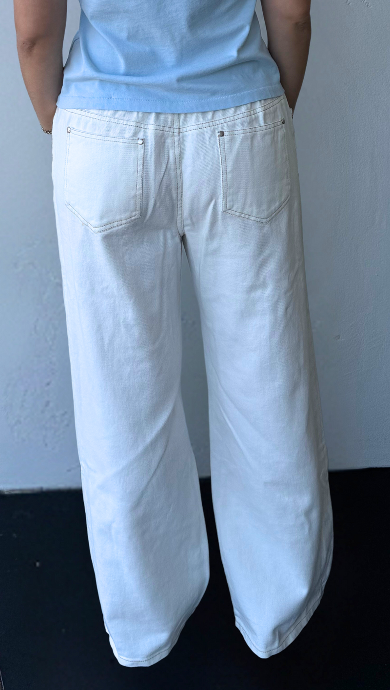 Kendall Studded Drawstring Denim Pants - White