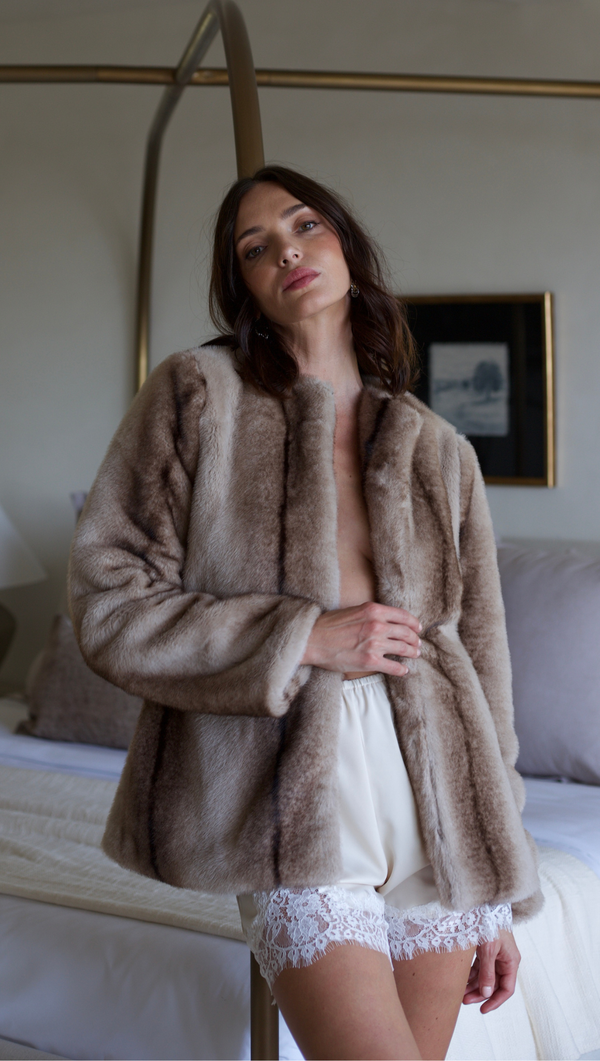 The City Faux Fur Jacket - Brown Multi