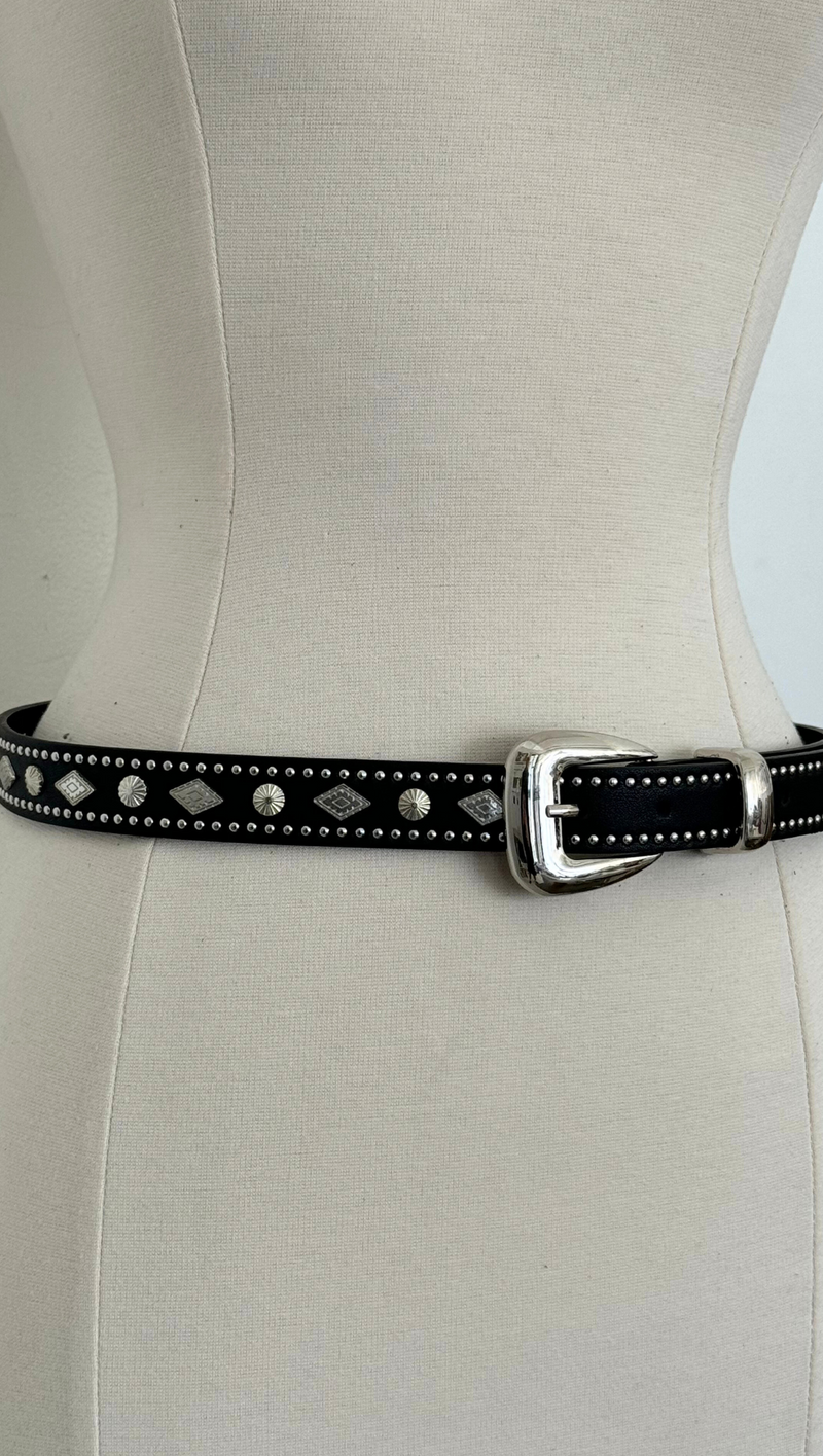 Western Silver Hardware Belt - Black