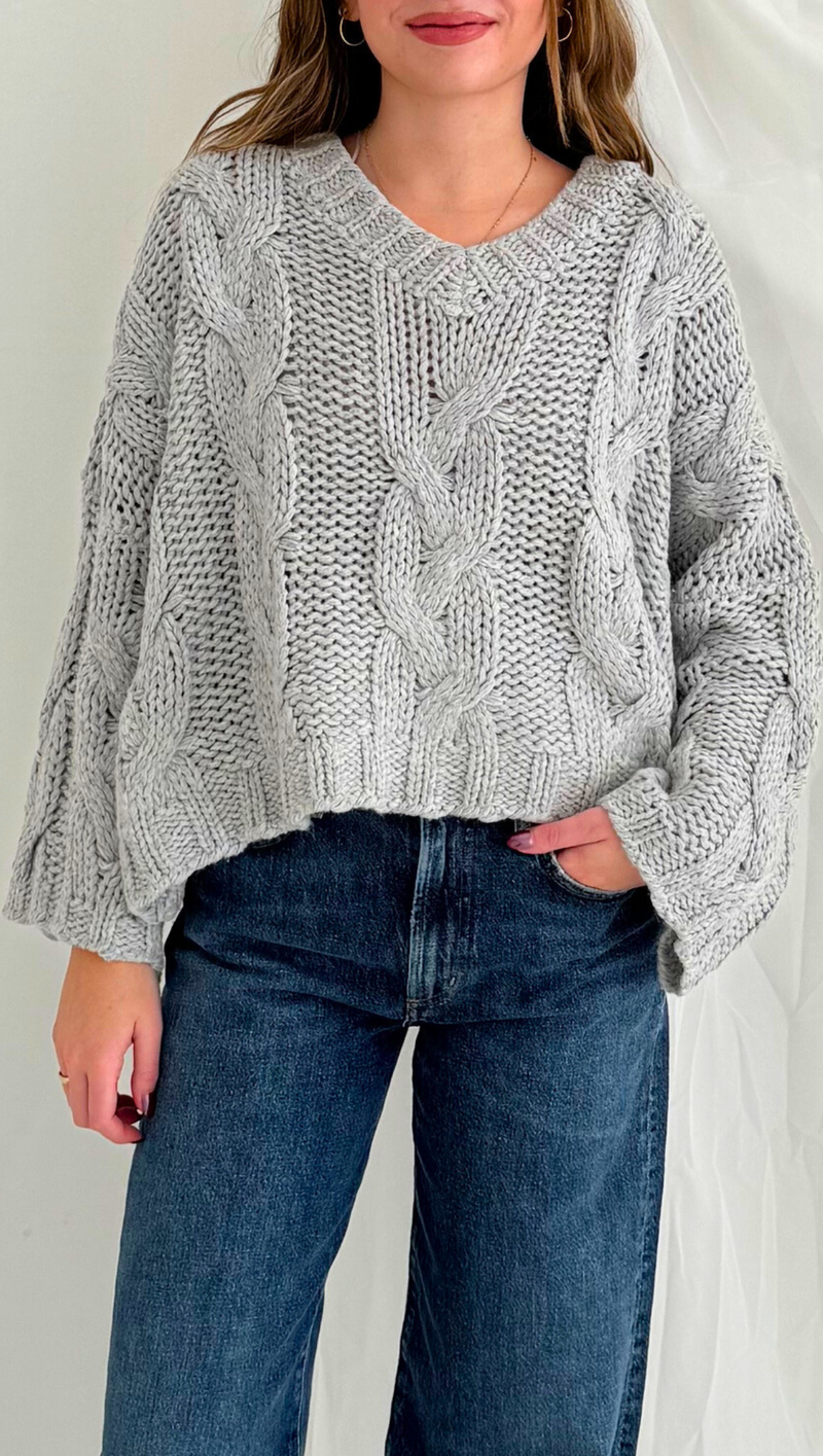 Elise Chunky Knit Sweater - Heather Grey