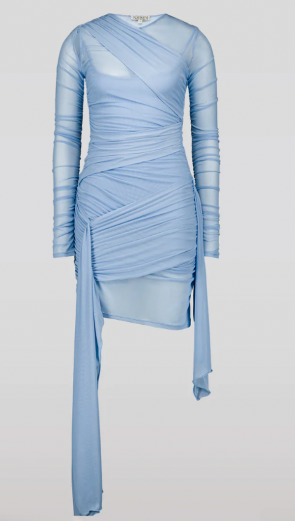 Draped Mesh Dress - Blue