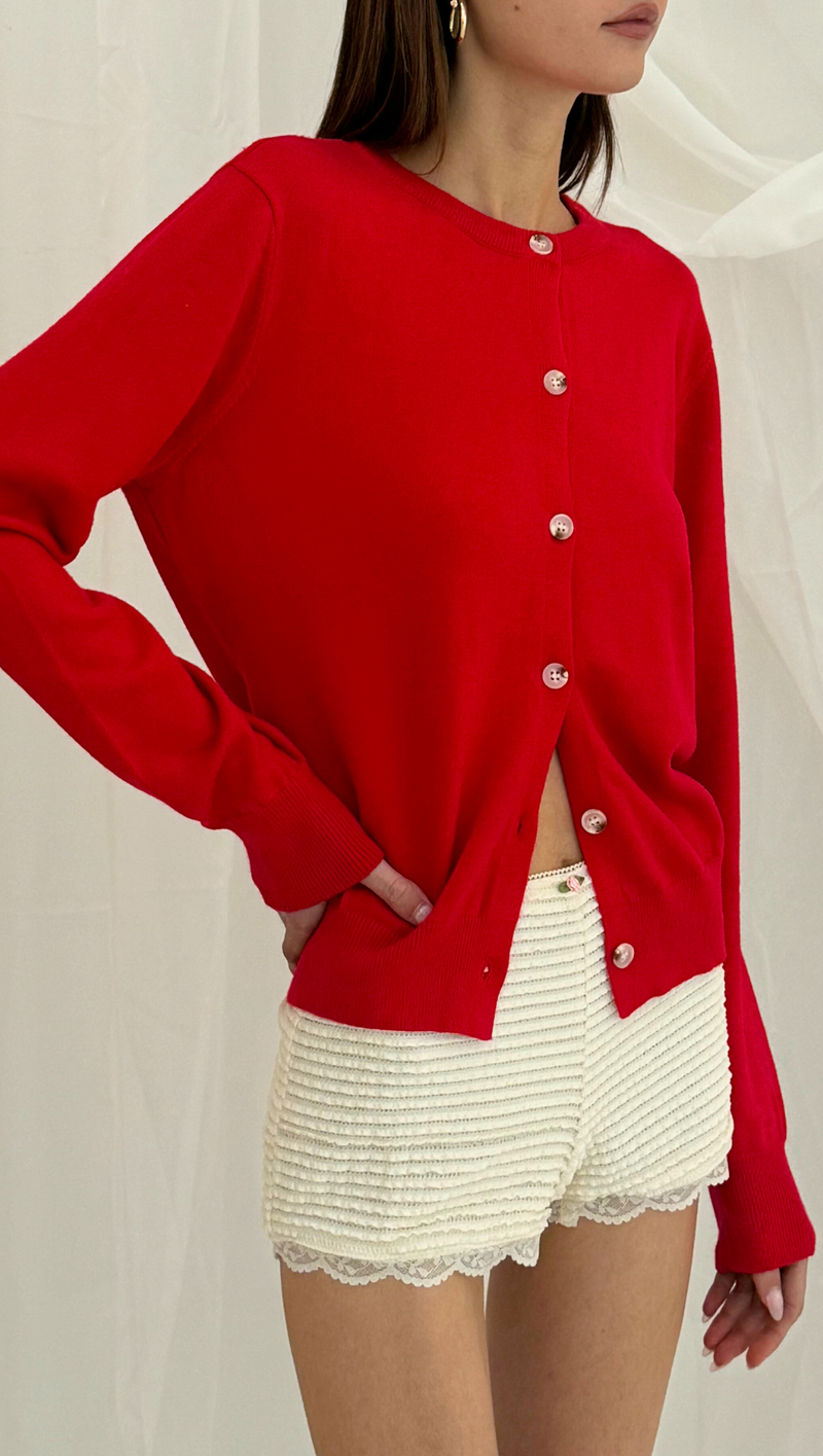 Faye Button Front Sweater - Crimson