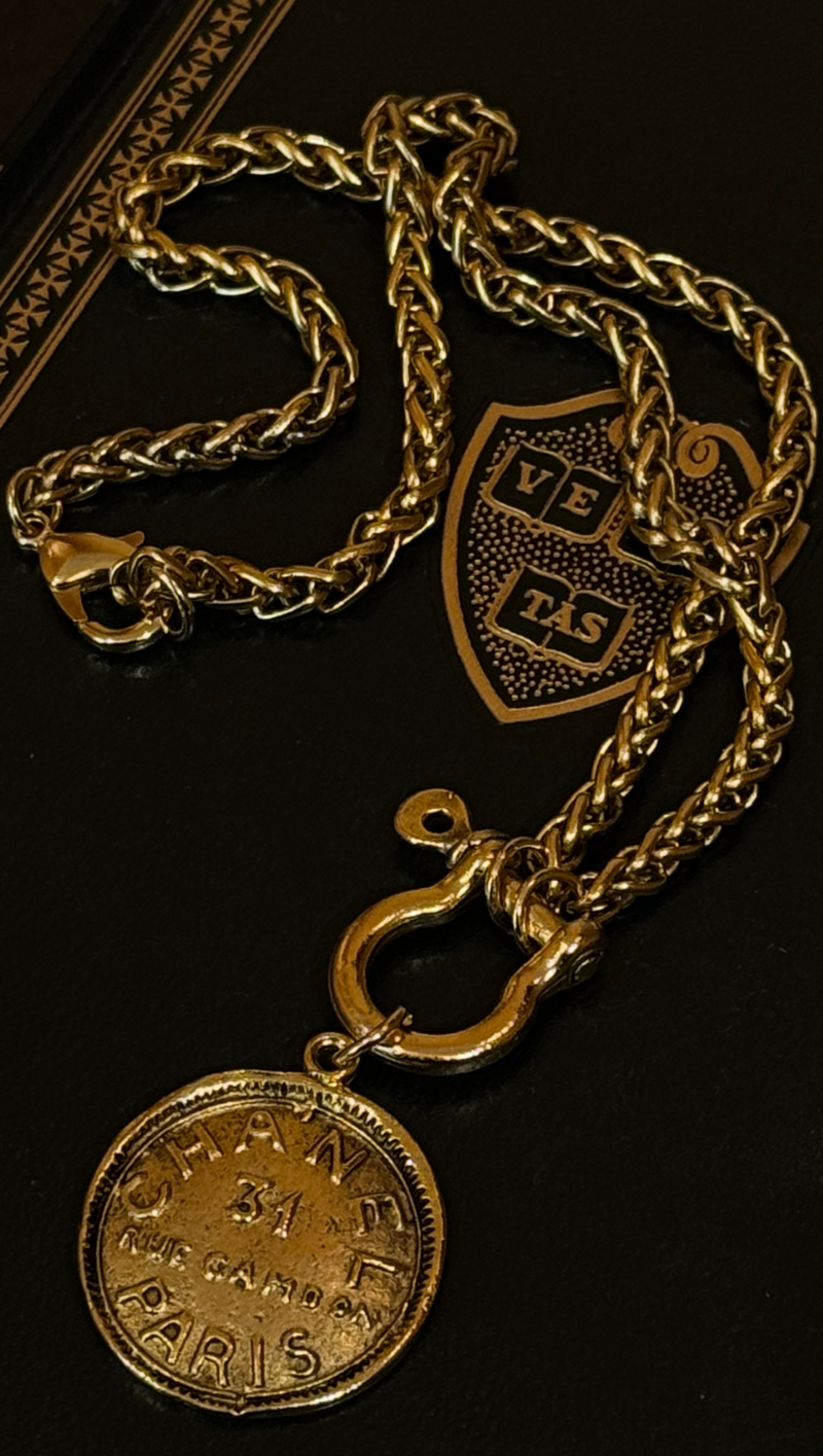 Chanel Stamped Coin Necklace With Horse Bit Toggle