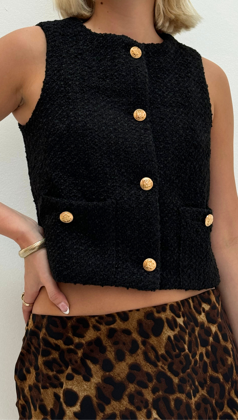 Felicia Tweed Vest - Black