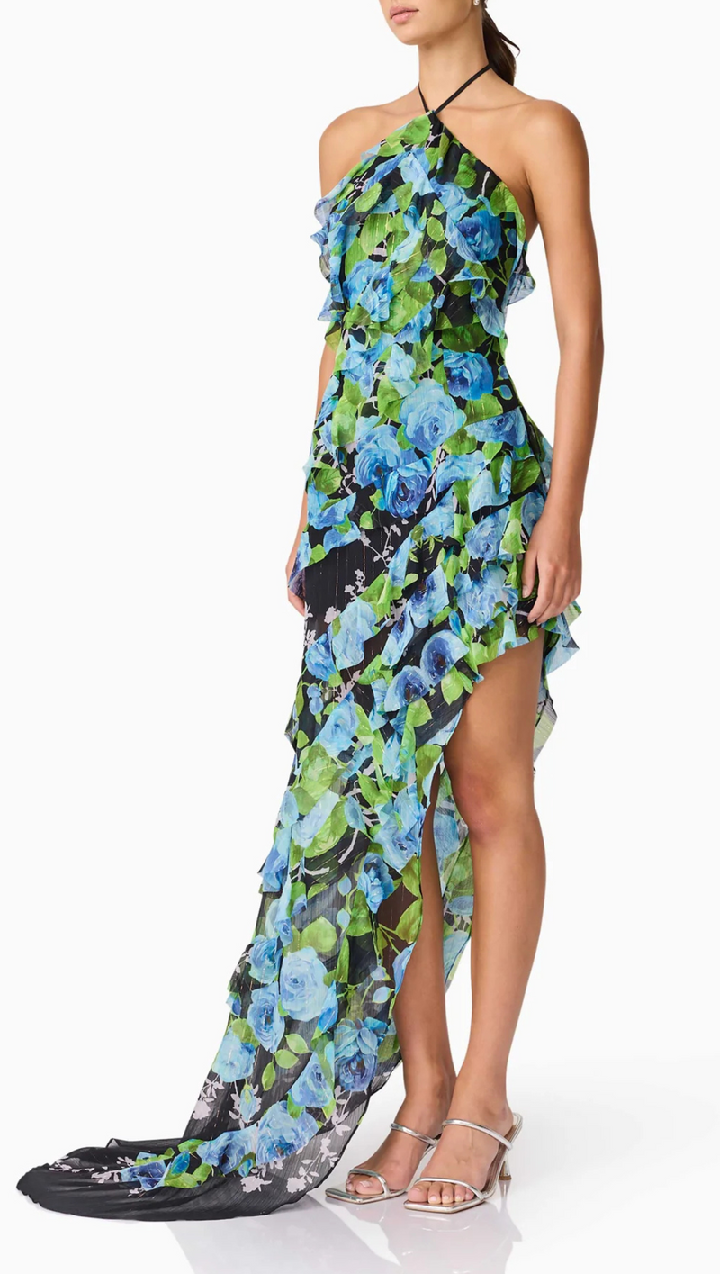 Briony Asymmetrical Maxi Dress - Black Multi