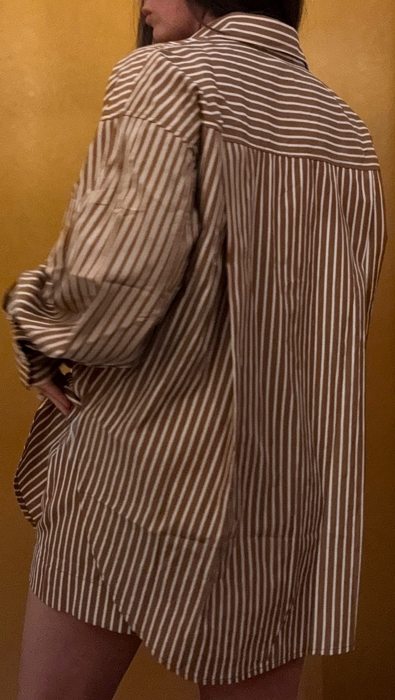 Frankie Pinstripe Button Down - Brown