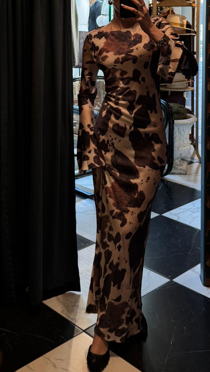 Georgie L/S Maxi Dress - Abstract Cow Print