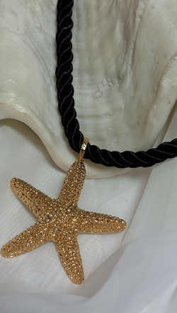 Starfish Pendant Rope Necklace - Black