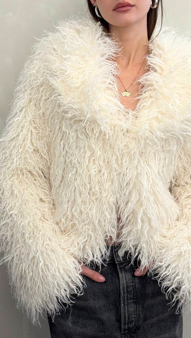 Dylan Faux Fur Crop Coat - Ivory