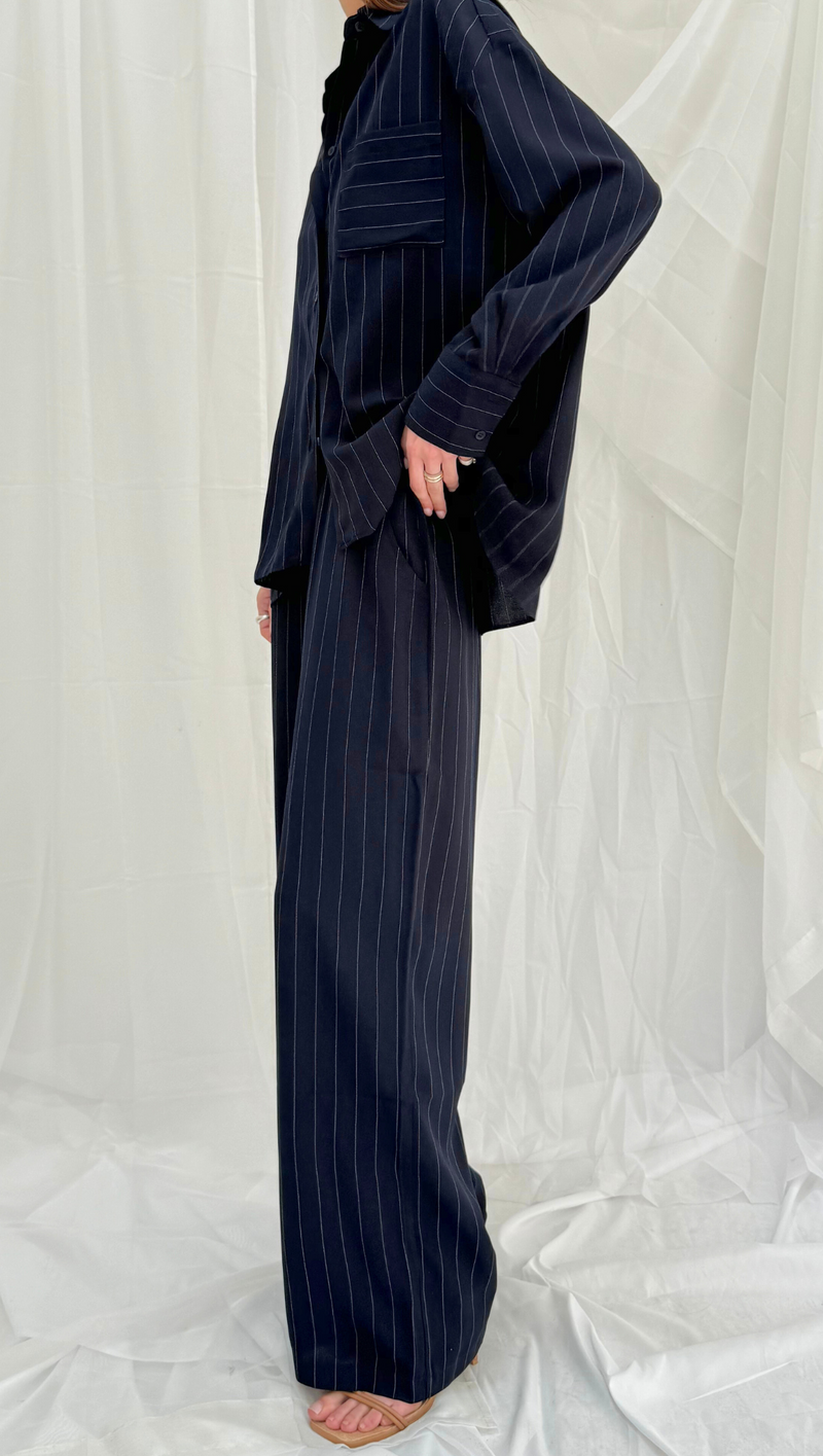 Stassi Trouser - Navy Pinstripe