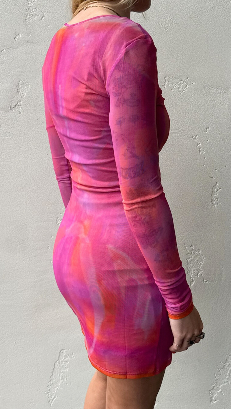 Abstract Mesh Mini Dress - Pink