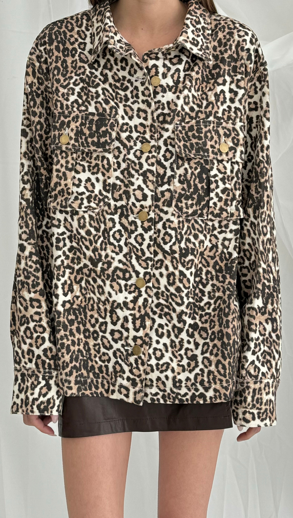 Calico Cargo Button Up Jacket - Leopard