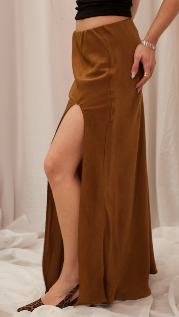 Savanna Satin Maxi Skirt - Brown